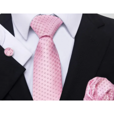 3delige set stropdas pochet manchetknopen tinten roze en zwart Fantasy dessin